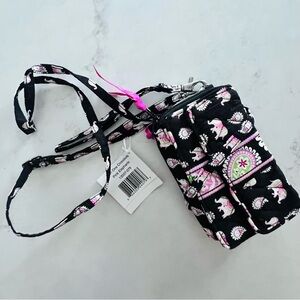 Vera Bradley NWT Pink Elephants Quilted Black and Pink Crossbody Bag